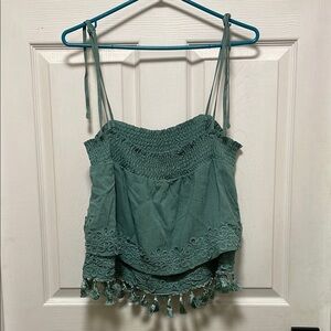 Amaryllis | Green | Smocked | Laced | Tassels| Boho Camisole | Size M